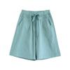 JEsilunmaMY Womens Baggy Cotton Lounge Bermuda Shorts Drawstring Thin Shorts with Pockets Solid Color Casual Wide Leg Shorts (Cyan,4X-Large) view 1