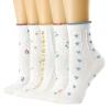 albagu Womens Crew Cute Socks Cotton Thin Breathable Casual Sock for Women Novelty Funny Flower Dress White Socks 5 Pack view 1