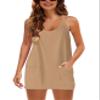 Faleave Women's Summer Sleeveless Mini Dress Athletic Dress Spaghetti Strap Short Tennis Dress with Pockets(Khaki-L) view 2