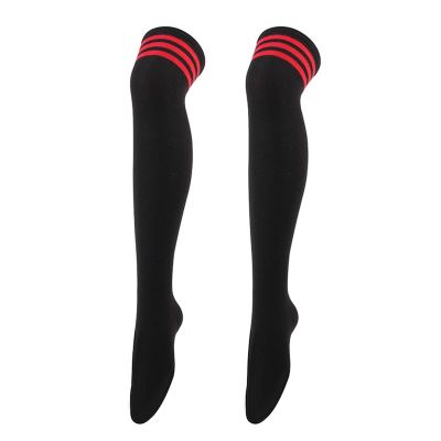 Sexy Black and White Striped Stockings Women's Over The Knee Thigh High Socks Women's Girls Warm Over The Knee Socks (Color : Red Strip)