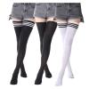 Sexy Black and White Striped Stockings Women's Over The Knee Thigh High Socks Women's Girls Warm Over The Knee Socks (Color : Red Strip) view 4