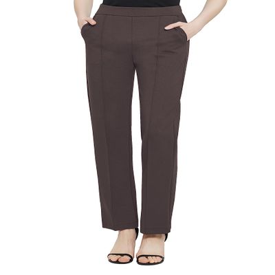 Urban CoCo Women's Yoga Dress Pants Stretchy Casual Slacks Straight Leg Work Pants with Pockets(Brown,XL)