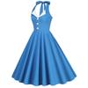 1950s Blue Halter Dresses for Women Vintage Button Lapel Swing Dresses 50s 60s Pin Up Dresses Audrey Hepburn Rockabilly Dresses with Pockets Peacock Blue Small view 3