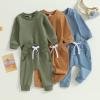 MAYUMMPY Baby Boys Girl Solid Color Outfit Sweatsuit Crewneck Sweatshirt Sweatpants Pants Set Fall Winter Clothes (Brown, 18-24 Months) view 2