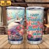 Hyturtle Personalized Gifts Shark Lover - I Just Freaking Love Sharks Customized Name Stainless Steel Tumbler 20 oz With Lid - Idea Cute Sea Animal Lover Gifts For Women, Girl On Birthday, Christmas view 2