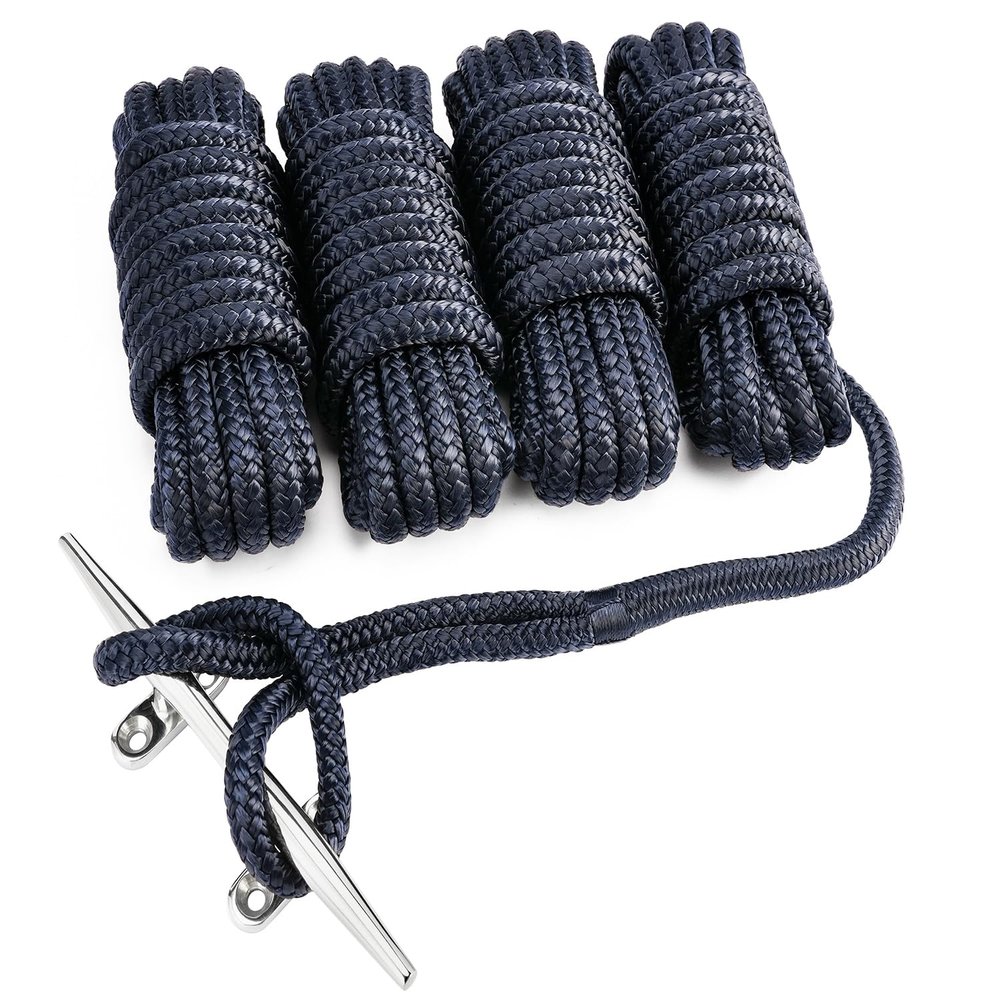 Young Marine 3/8" | 1/2 X 15 Nylon Dock Lines Marine-Grade Double-Braided Nylon Dock Line with 12 Eyelet.Hi-Performance Boat Rope Mooring Rope Dock Line (Navy Blue, 1/2" 2 Pack: 20-30 Feet Boat)