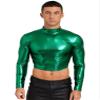 easyforever Men's Metallic Mock Neck Long Sleeve Crop Top Shiny Compression Shirts for Club Party Green X-Large view 1
