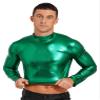 easyforever Men's Metallic Mock Neck Long Sleeve Crop Top Shiny Compression Shirts for Club Party Green X-Large view 2