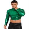 easyforever Men's Metallic Mock Neck Long Sleeve Crop Top Shiny Compression Shirts for Club Party Green X-Large view 3