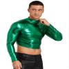easyforever Men's Metallic Mock Neck Long Sleeve Crop Top Shiny Compression Shirts for Club Party Green X-Large view 4