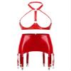 Linjinx Women's Sexy Club Outfits PVC Leather 2 Piece Crop Top with Skirt Set with Garter Belts Red Type B Medium view 1