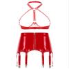 Linjinx Women's Sexy Club Outfits PVC Leather 2 Piece Crop Top with Skirt Set with Garter Belts Red Type B Medium view 2