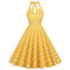 1950s Vintage Halter Dresses 50s Polka Dot Dress for Women 40s Vintage Halter Dresses for Women 50s Rockabilly Cocktail Dresses 60s Vintage Spring Tea Party Swing Dress Yellow White Polka X-Large view 1