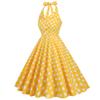 1950s Vintage Halter Dresses 50s Polka Dot Dress for Women 40s Vintage Halter Dresses for Women 50s Rockabilly Cocktail Dresses 60s Vintage Spring Tea Party Swing Dress Yellow White Polka X-Large view 2