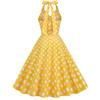 1950s Vintage Halter Dresses 50s Polka Dot Dress for Women 40s Vintage Halter Dresses for Women 50s Rockabilly Cocktail Dresses 60s Vintage Spring Tea Party Swing Dress Yellow White Polka X-Large view 3