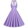 1950s Halter Dresses for Women Vintage Button Lapel Swing Dresses 50s 60s Purple Pin Up Dresses Audrey Hepburn Rockabilly Dresses with Pockets Lavender Medium view 1