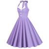 1950s Halter Dresses for Women Vintage Button Lapel Swing Dresses 50s 60s Purple Pin Up Dresses Audrey Hepburn Rockabilly Dresses with Pockets Lavender Medium view 3