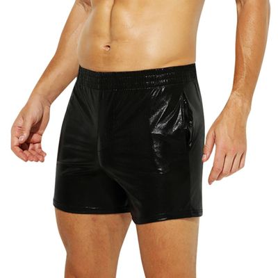 ABAFIP Men's Metallic Shiny Rave Dance Shorts Elastic Waist Hologram Reflective Music Festival Stage Dancewear Bottoms Costume Short Pants Black Medium