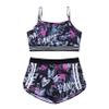 Moily Girls Gymnastics/Dance/Sports Two Piece Outfit Racer Back Crop Top with Booty Shorts Swimwear Straps Balck&Rose Red 8-10 view 1
