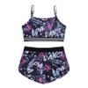 Moily Girls Gymnastics/Dance/Sports Two Piece Outfit Racer Back Crop Top with Booty Shorts Swimwear Straps Balck&Rose Red 8-10 view 2