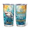 Hyturtle Personalized Gifts Shark Lover - I Like Sharks And Maybe Like 3 People Stainless Steel Tumbler 20 oz With Lid - Idea Cute Sea Animal Lover Gifts For Women, Girl, Kids On Birthday, Christmas