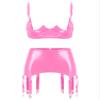 Linjinx Women's Sexy Club Outfits PVC Leather 2 Piece Crop Top with Skirt Set with Garter Belts Pink Medium view 1