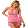 Linjinx Women's Sexy Club Outfits PVC Leather 2 Piece Crop Top with Skirt Set with Garter Belts Pink Medium view 4