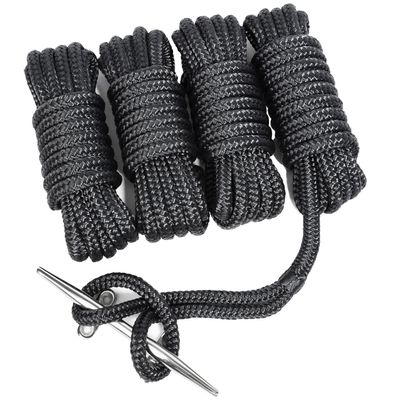 TUNORD 1/2 x 15' Marine-Grade Double-Braided Dock Line with 12 Eyelet.Hi-Performance Boat Rope Mooring Rope Dock Line (4 Pack, Black)
