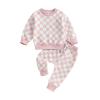 BOIBOKOKO Toddler Baby Boy Fall Winter Outfit Checkered Color Block Long Sleeve Sweatshirt Top Jogger Pants Cute Clothes Set (Pink, 4-5 Years) view 1