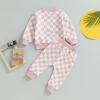 BOIBOKOKO Toddler Baby Boy Fall Winter Outfit Checkered Color Block Long Sleeve Sweatshirt Top Jogger Pants Cute Clothes Set (Pink, 4-5 Years) view 3