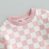 BOIBOKOKO Toddler Baby Boy Fall Winter Outfit Checkered Color Block Long Sleeve Sweatshirt Top Jogger Pants Cute Clothes Set (Pink, 4-5 Years) view 4