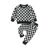BOIBOKOKO Toddler Baby Boy Fall Winter Outfit Checkered Color Block Long Sleeve Sweatshirt Top Jogger Pants Cute Clothes Set (Black A, 2-3 Years) view 1