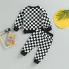 BOIBOKOKO Toddler Baby Boy Fall Winter Outfit Checkered Color Block Long Sleeve Sweatshirt Top Jogger Pants Cute Clothes Set (Black A, 2-3 Years) view 2