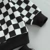 BOIBOKOKO Toddler Baby Boy Fall Winter Outfit Checkered Color Block Long Sleeve Sweatshirt Top Jogger Pants Cute Clothes Set (Black A, 2-3 Years) view 4