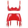 Linjinx Women's Sexy Club Outfits PVC Leather 2 Piece Crop Top with Skirt Set with Garter Belts Red Medium view 1