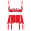 Linjinx Women's Sexy Club Outfits PVC Leather 2 Piece Crop Top with Skirt Set with Garter Belts Red Medium view 2