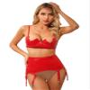 Linjinx Women's Sexy Club Outfits PVC Leather 2 Piece Crop Top with Skirt Set with Garter Belts Red Medium view 3