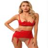 Linjinx Women's Sexy Club Outfits PVC Leather 2 Piece Crop Top with Skirt Set with Garter Belts Red Medium view 4