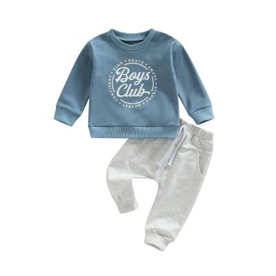 BOIBOKOKO Toddler Baby Boy Fall Winter Outfit Checkered Color Block Long Sleeve Sweatshirt Top Jogger Pants Cute Clothes Set (Blue C, 18-24 Months)