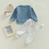 BOIBOKOKO Toddler Baby Boy Fall Winter Outfit Checkered Color Block Long Sleeve Sweatshirt Top Jogger Pants Cute Clothes Set (Blue C, 18-24 Months) view 2