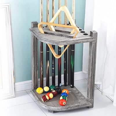 Katzowen Wooden Billiard Stick Organizers Stand with 10 Holes, Floor Pool Cue Rack with Storage Groove, for Billiard Cue & Golf Club