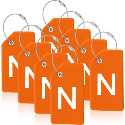 8 Pcs Initial Letter A-Z Luggage Tags Silicone Suitcase Instrument Tag with Name Card and Stainless Steel Loop(Letter N,Orange)