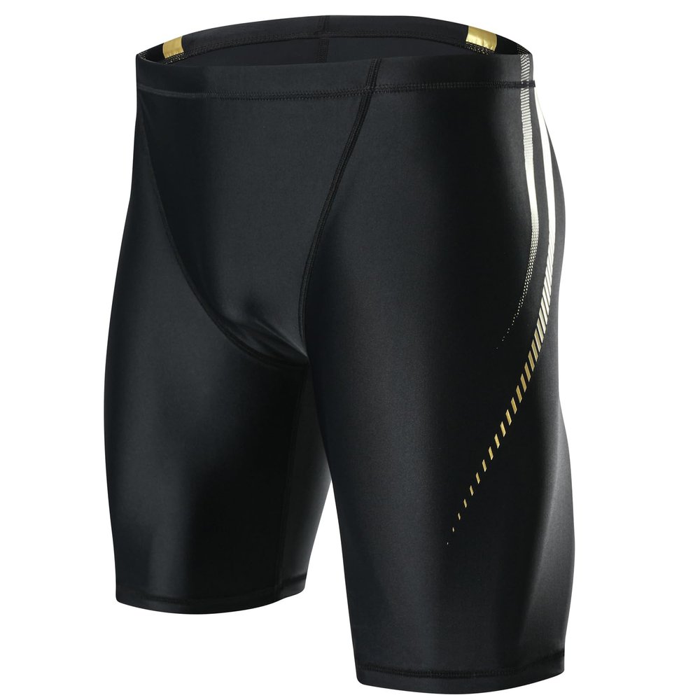 KGKE Mens-Swim-Jammers Athletic-Swimwear Quick-Dry-Shorts Durable-Team-Swimsuits - Drawstring Competition Swimming Soft UPF50+ (Gold Offset Printing, XL)