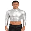 Oyolan Men's Metallic Liquid Shirts Mock Neck Long Sleeve Crop Top Dancing Raves Festivals Costumes Silver X-Large view 1