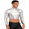 Oyolan Men's Metallic Liquid Shirts Mock Neck Long Sleeve Crop Top Dancing Raves Festivals Costumes Silver X-Large view 4