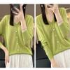 Women's Summer Flower Sand Silk Thin Knitted Cardigan T-Shirt V-Neck Sunscreen Button Coat EN8 L view 2