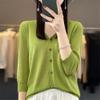 Women's Summer Flower Sand Silk Thin Knitted Cardigan T-Shirt V-Neck Sunscreen Button Coat EN8 L view 3