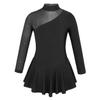 YOOJOO Ice Skating Competition Dress Girls Kids Long Sleeves Roller Skate Ballet Dance Performance Outfits Black 12 Years view 1