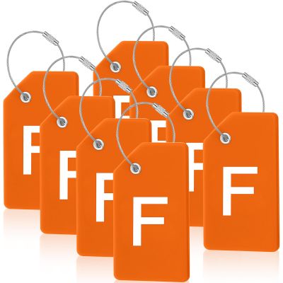 8 Pcs Initial Letter A-Z Luggage Tags Silicone Suitcase Instrument Tag with Name Card and Stainless Steel Loop(Letter F,Orange)