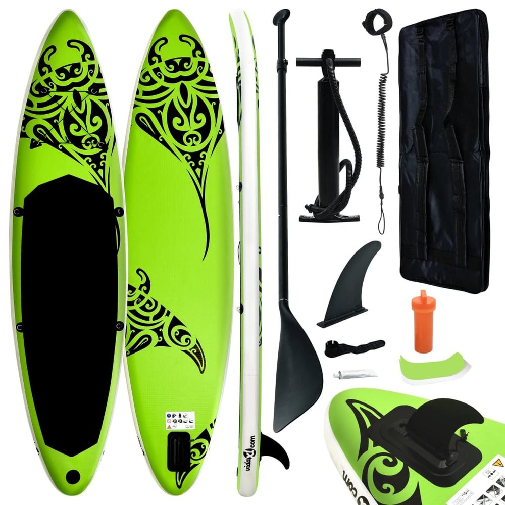 Gecheer Inflatable Stand Up Paddleboard, SUP Board for Adults with Adjustable Paddle, Removable Fin, and Carrying Bag, 144.1inx29.9inx5.9in, Green, for Surfing, Fishing, and Recreational Paddling